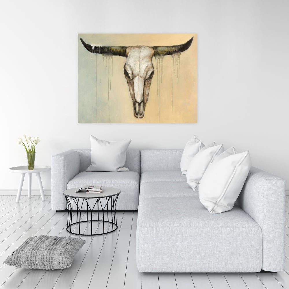 Bull Skull Canvas - Farm Animals Bedroom Decor, Home Art