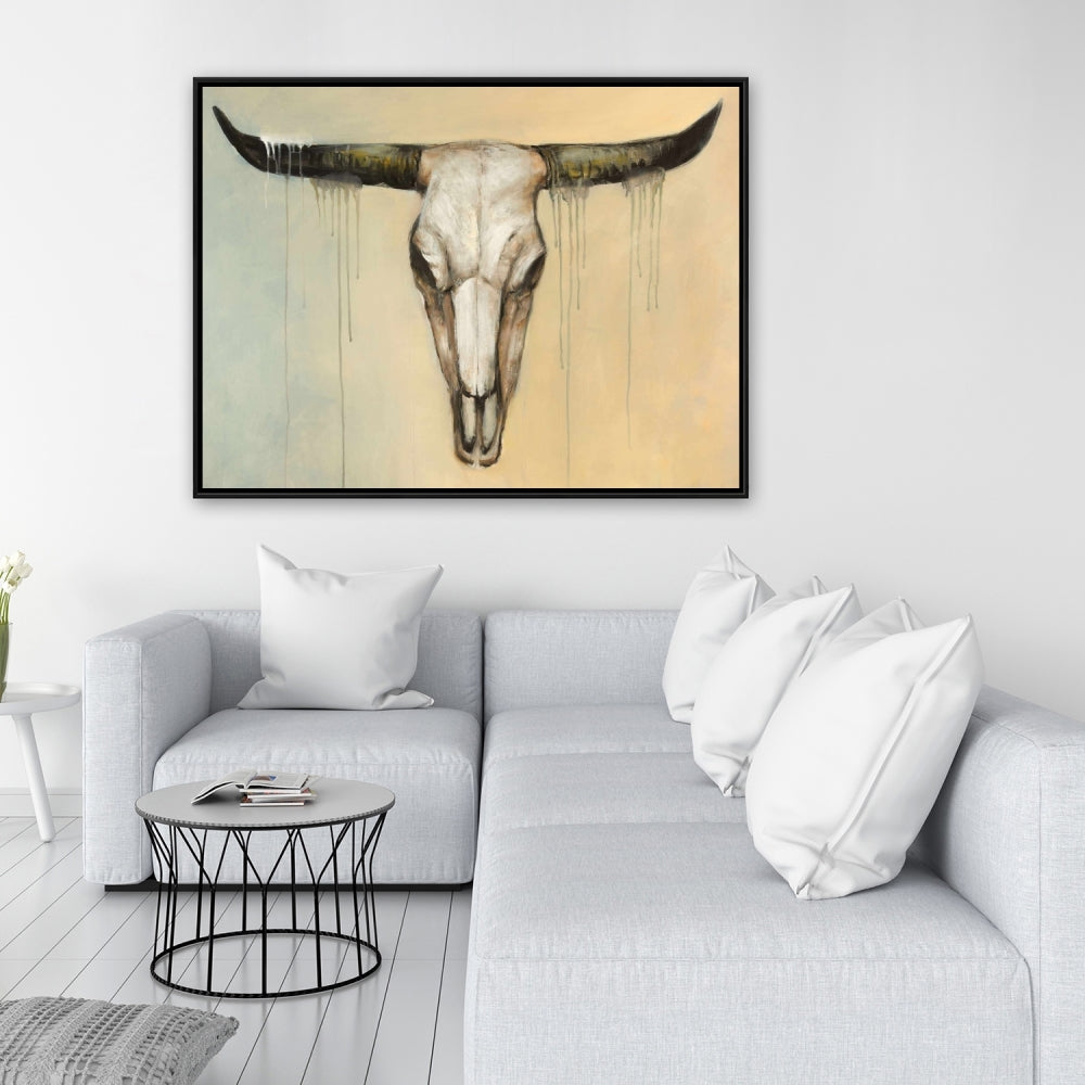 Bull Skull Farm Animal Decor | Framed Canvas for Bedroom