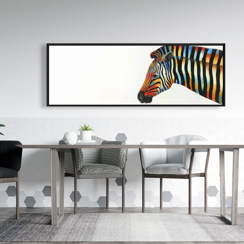 Toile encadrée Zèbre coloré | Art animalier exotique pour la décoration intérieure
