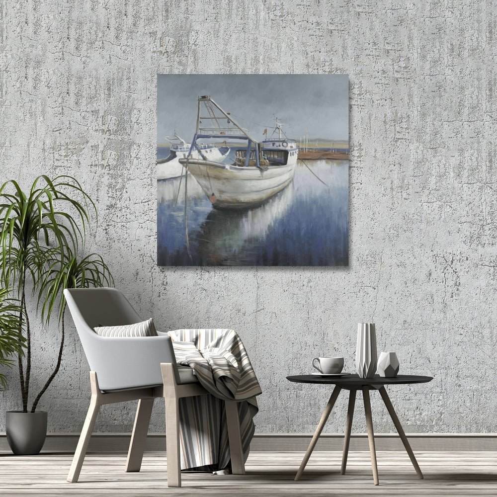 Blue Fishing Boat Canvas - Coastal Home Decor Wall Art
