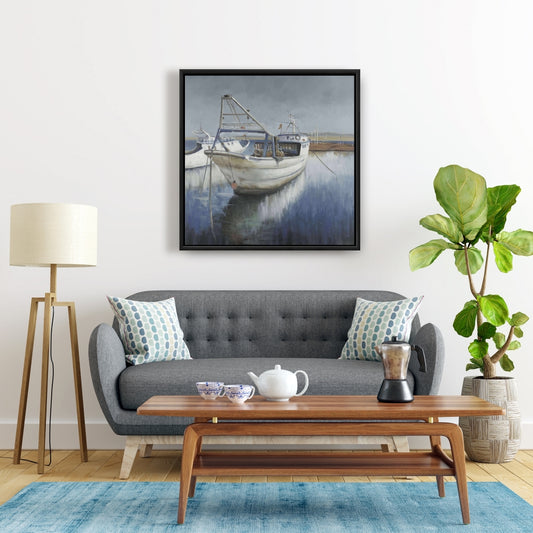 Blue Fishing Boat Canvas - Marine Coastal Framed Art Decor