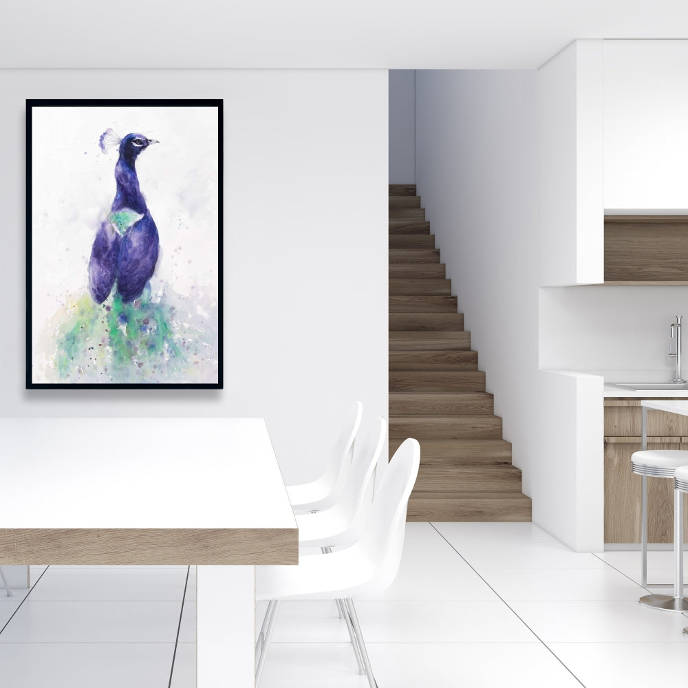 Toile encadrée représentant un paon gracieux – Décoration de chambre à coucher