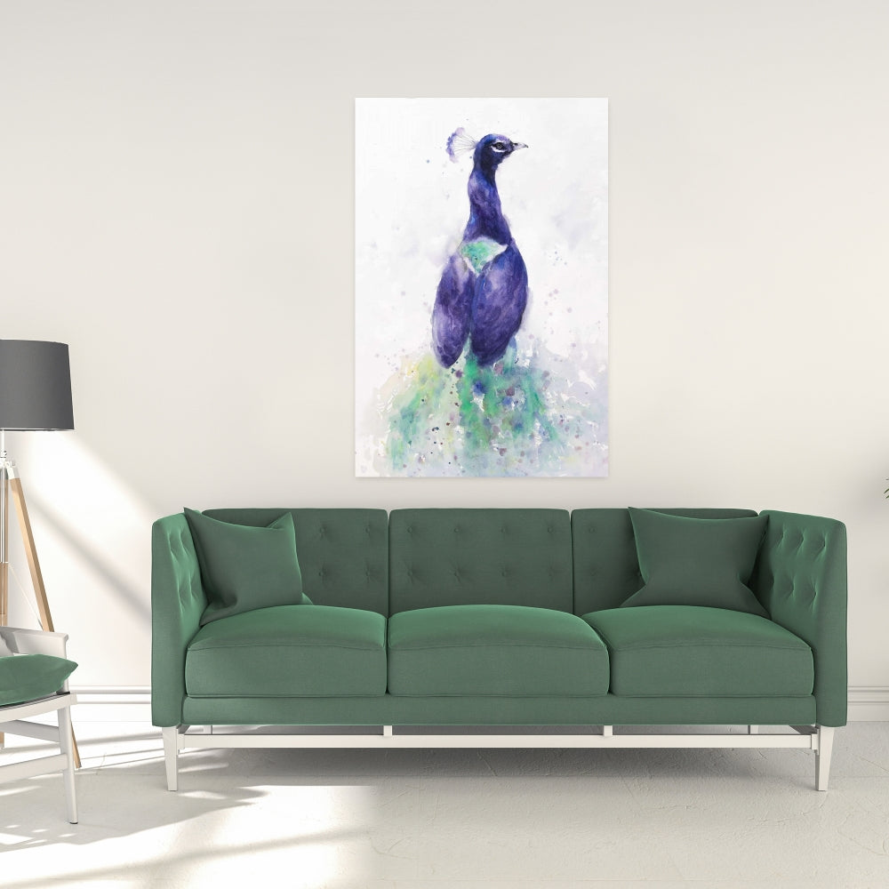 Graceful Peacock Purple Canvas - Elegant Bird Bedroom Decor