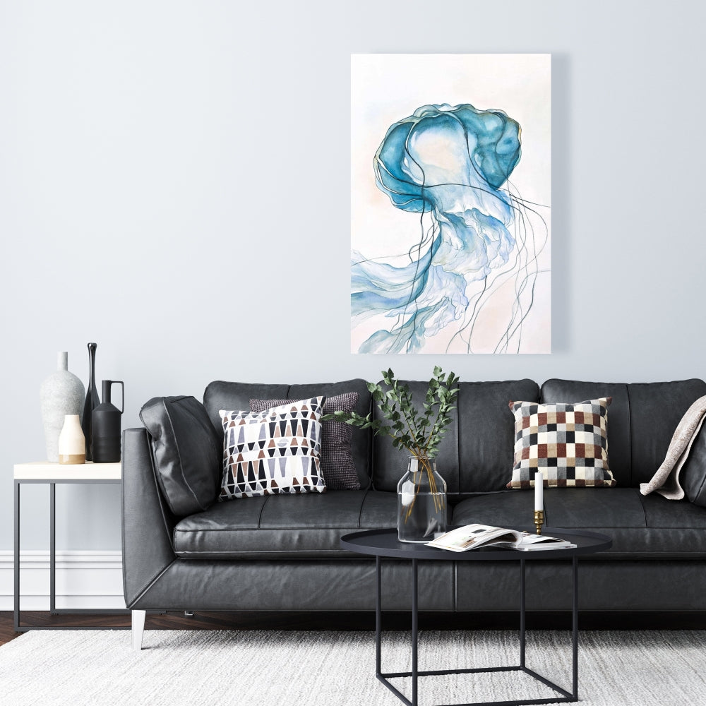 Jellyfish Moving Canvas - Blue Aquatic Bedroom Wall Art Decor