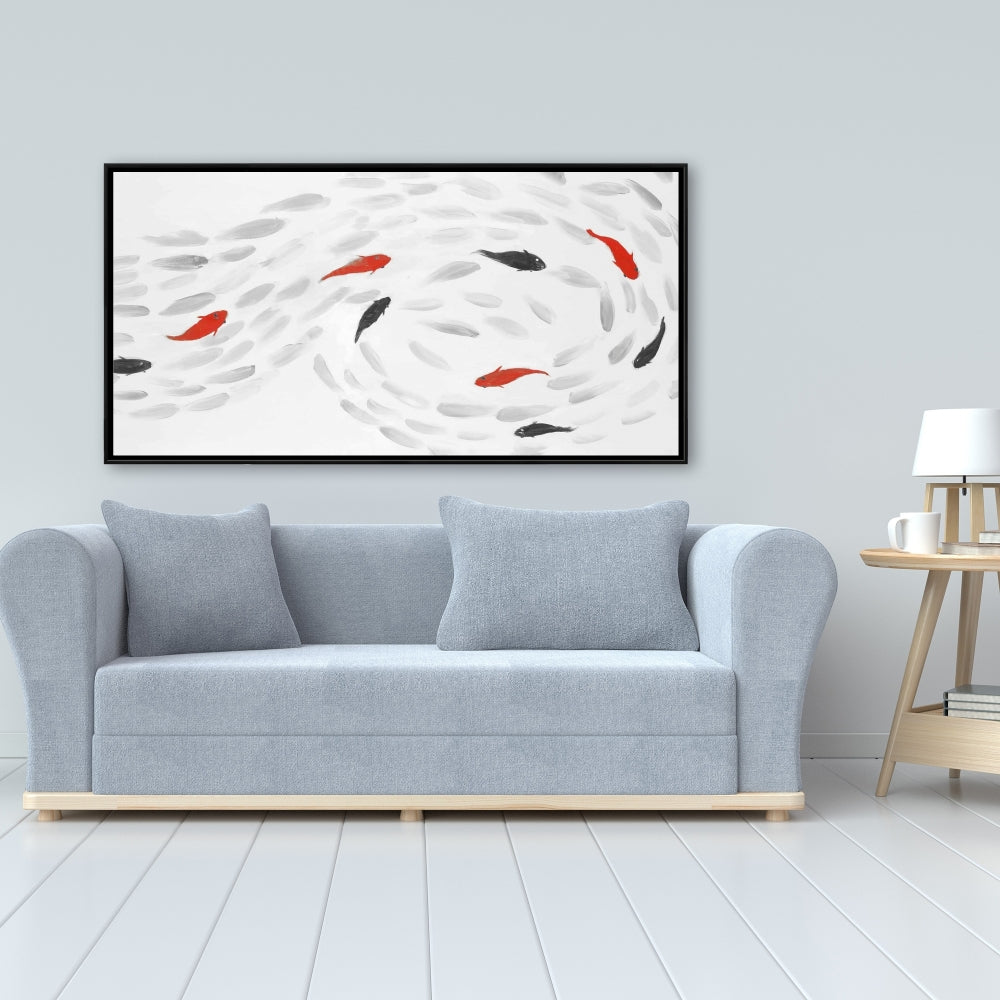 Swimming Fish Swirl Canvas | Asian Aquatic Bedroom Decor