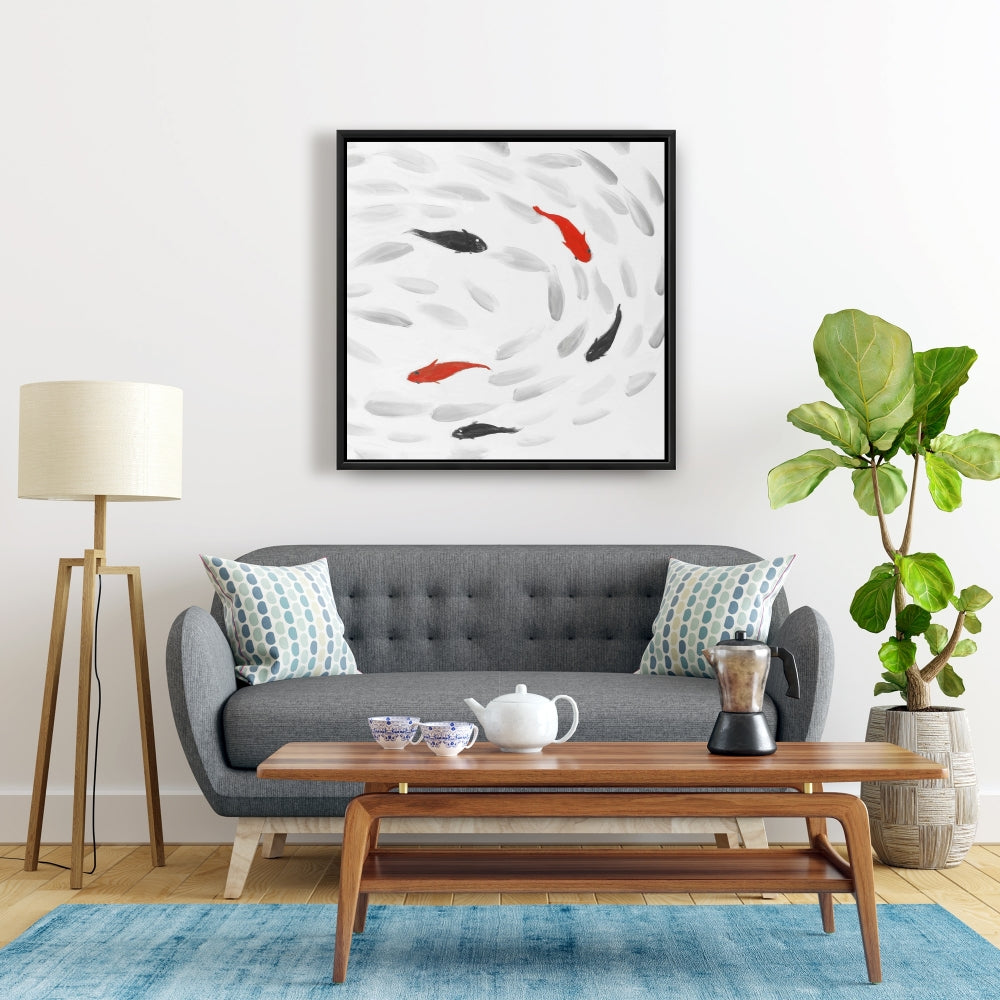 Swimming Fish Swirl Canvas | Asian Aquatic Bedroom Decor