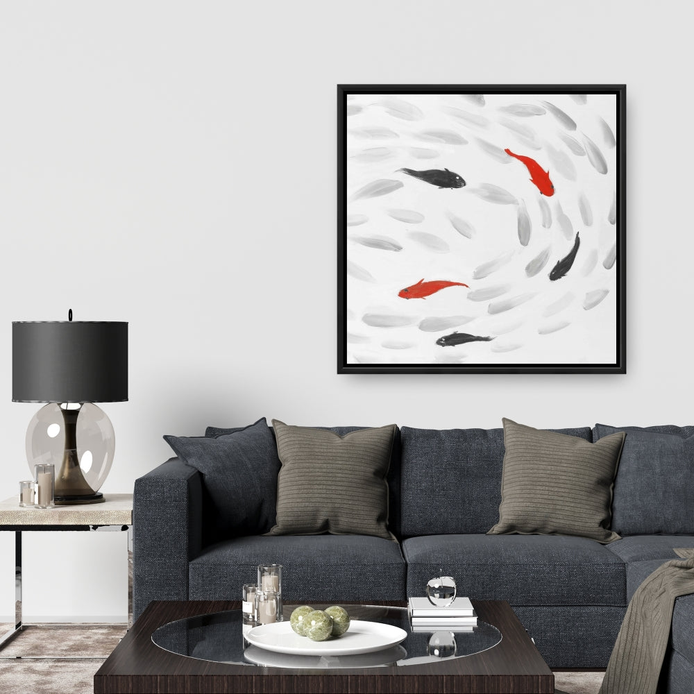 Swimming Fish Swirl Canvas | Asian Aquatic Bedroom Decor