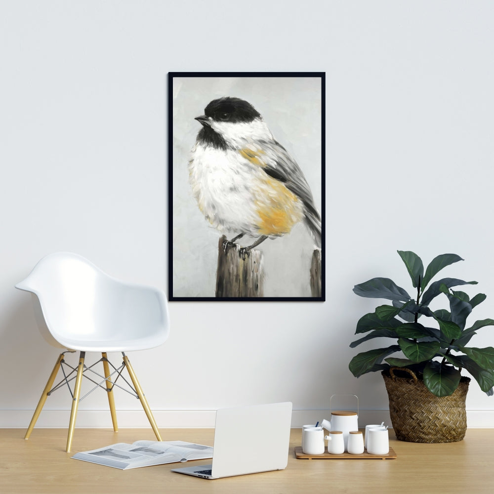 Gray Contemporary Bedroom Canvas - Coal Tit Bird Home Decor