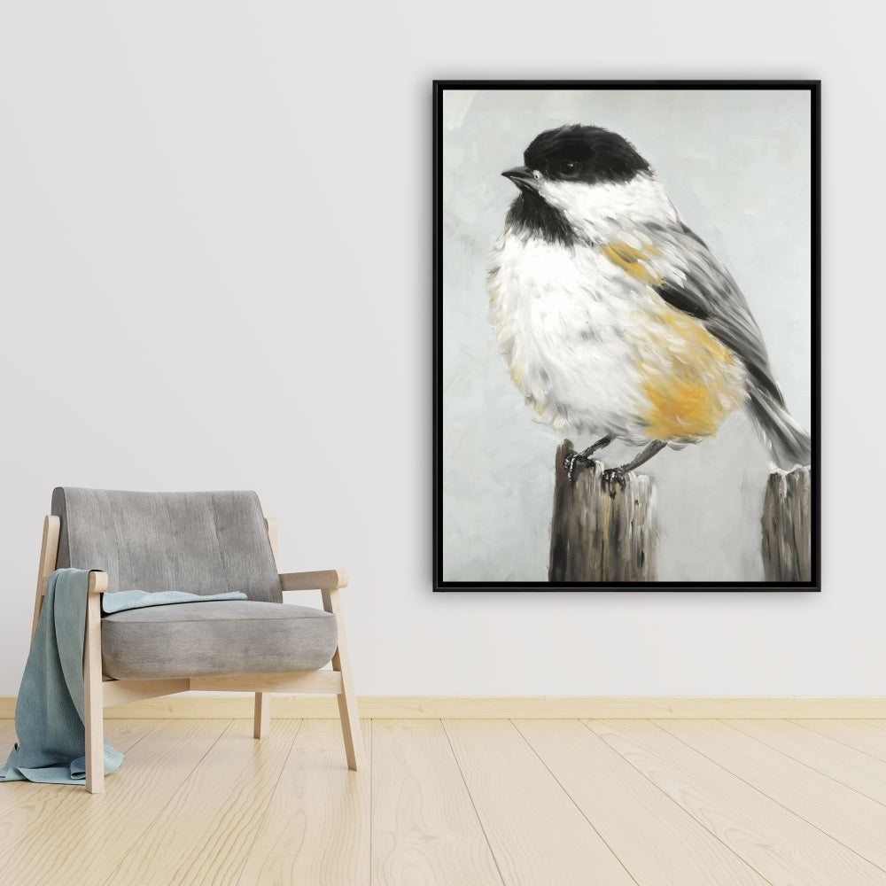 Gray Contemporary Bedroom Canvas - Coal Tit Bird Home Decor