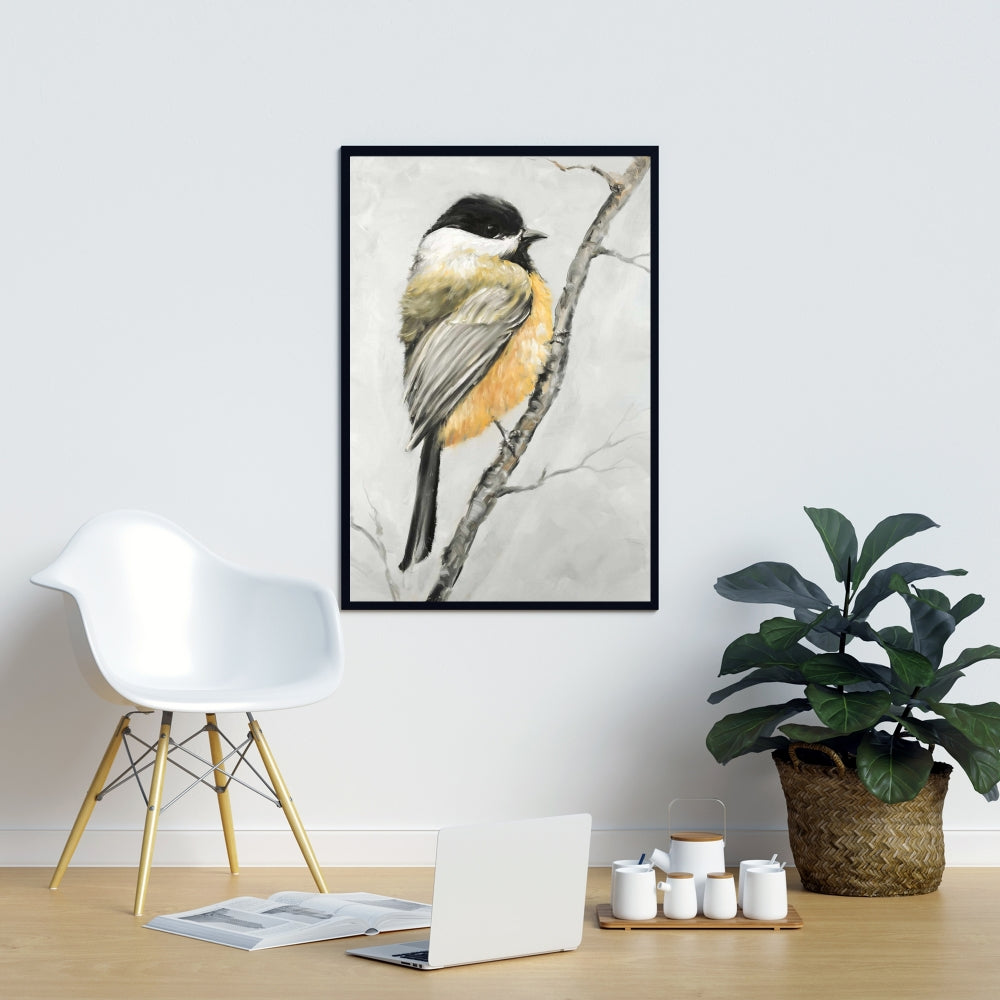Small Coal Tit Canvas | Gray Framed Bird Art for Home Decor