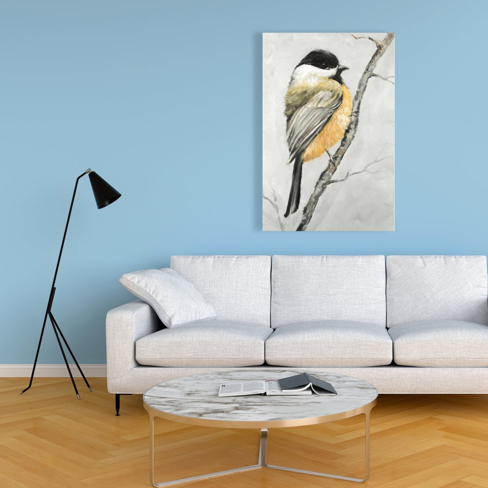 Small Coal Tit Gray Canvas - Contemporary Home Decor Art