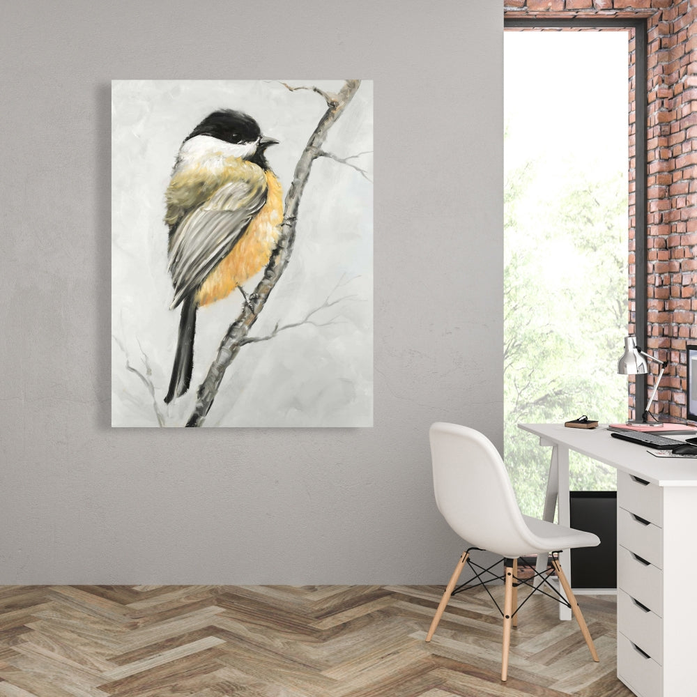 Small Coal Tit Gray Canvas - Contemporary Home Decor Art