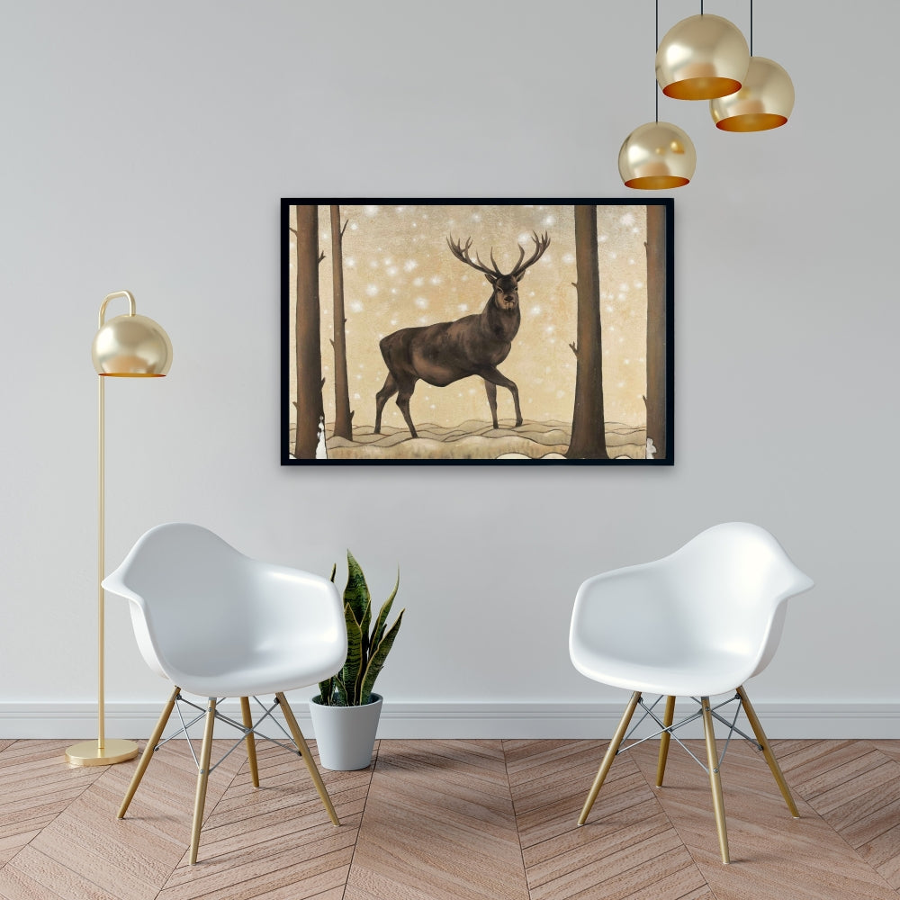 Roe Deer in Winter Landscape Framed Canvas | Home Decor