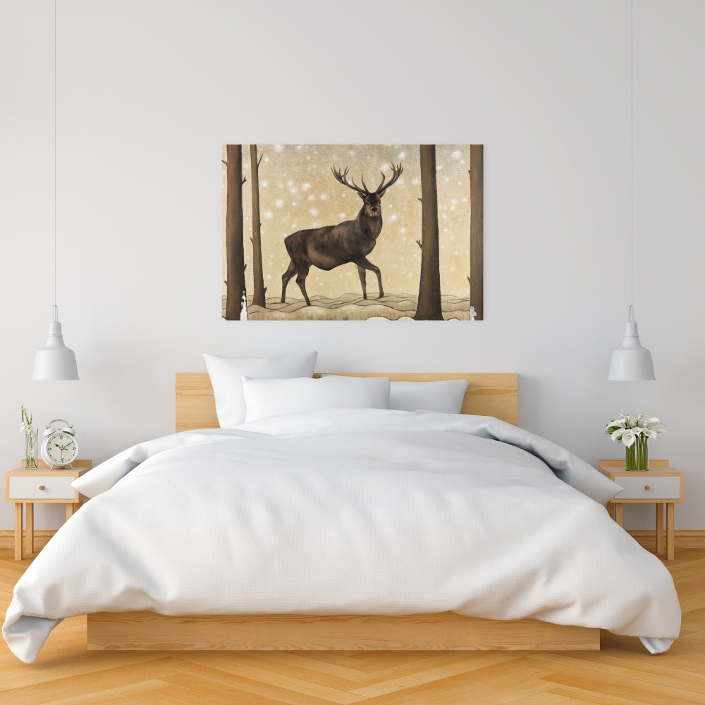 Toile rustique représentant un chevreuil - Paysage hivernal pour la décoration de la chambre
