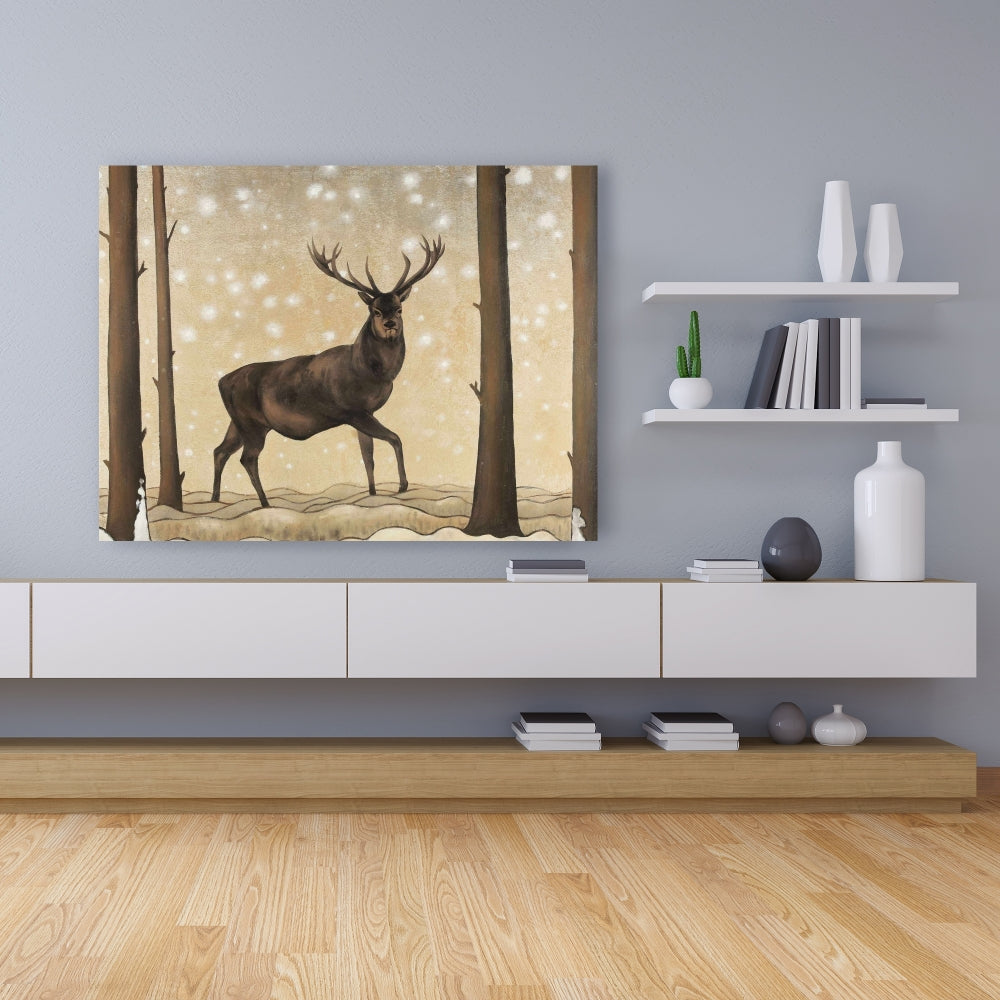 Toile rustique représentant un chevreuil - Paysage hivernal pour la décoration de la chambre