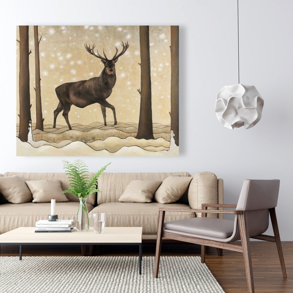 Toile rustique représentant un chevreuil - Paysage hivernal pour la décoration de la chambre