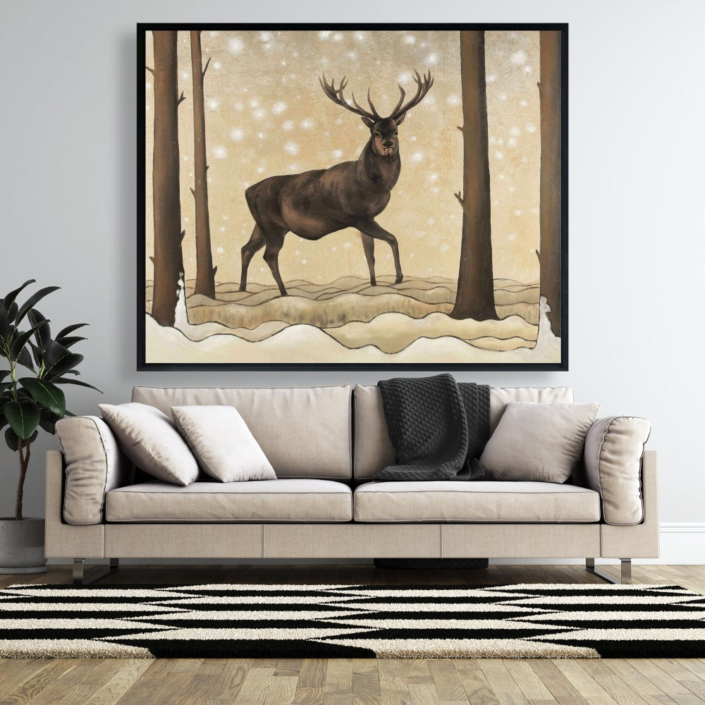 Roe Deer in Winter Landscape Framed Canvas | Home Decor