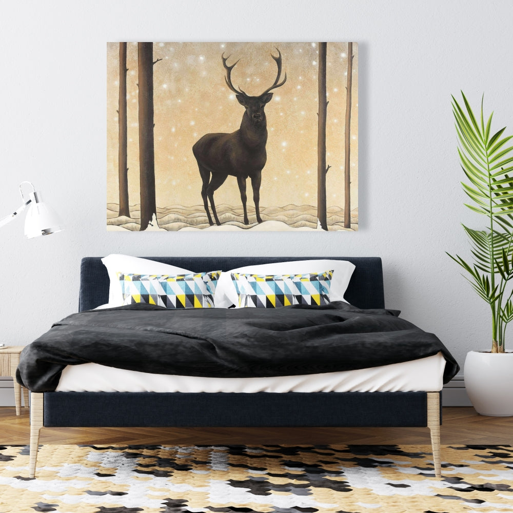 Brown Deer Rustic Canvas - Roe Deer in Winter Home Decor