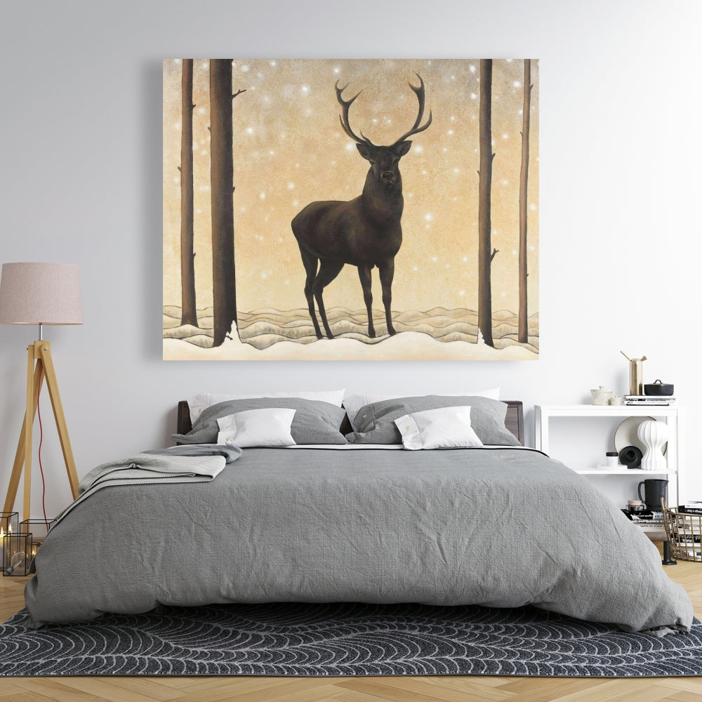 Brown Deer Rustic Canvas - Roe Deer in Winter Home Decor