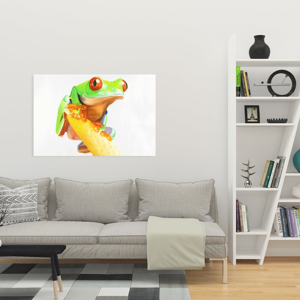 Curious Red Eyed Frog Canvas | Green Reptile Bedroom Decor