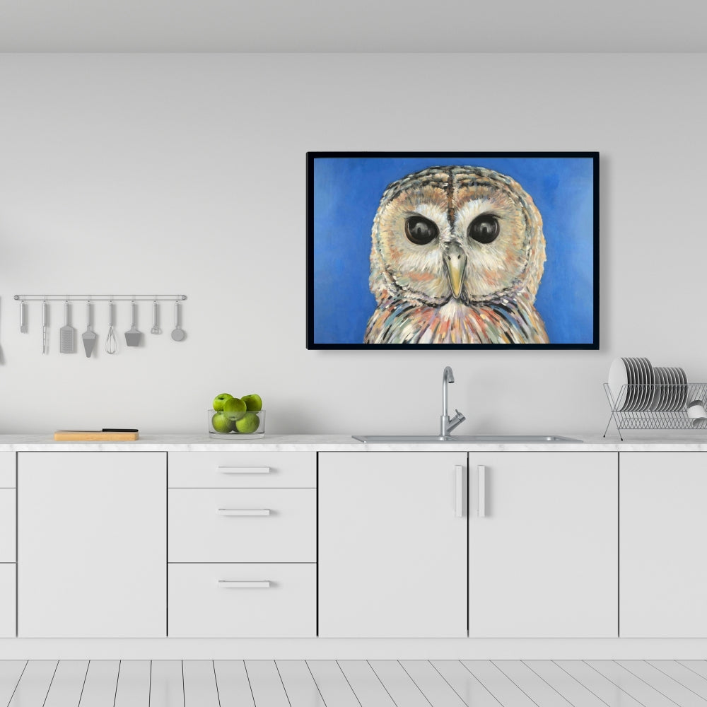 Colorful Spotted Owl Canvas | Blue Bird Bedroom Wall Art Decor