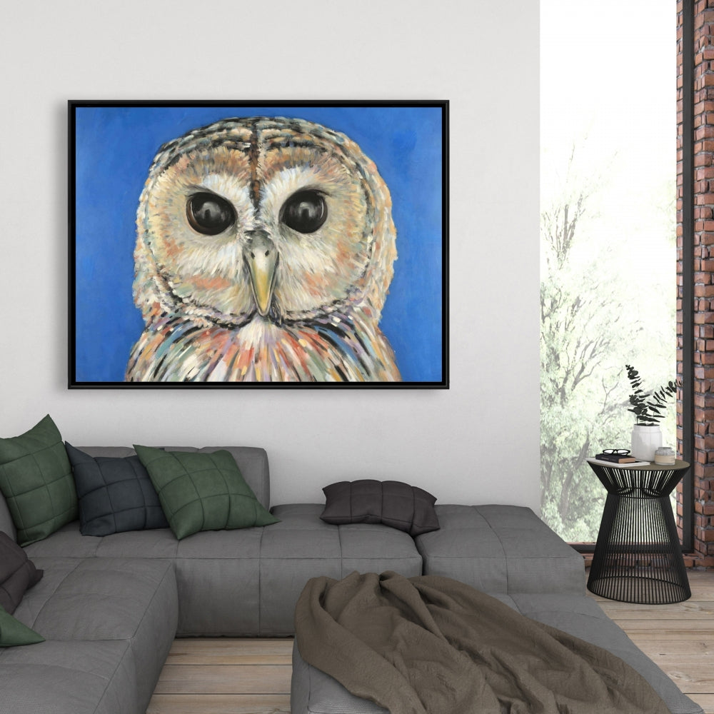 Colorful Spotted Owl Canvas | Blue Bird Bedroom Wall Art Decor
