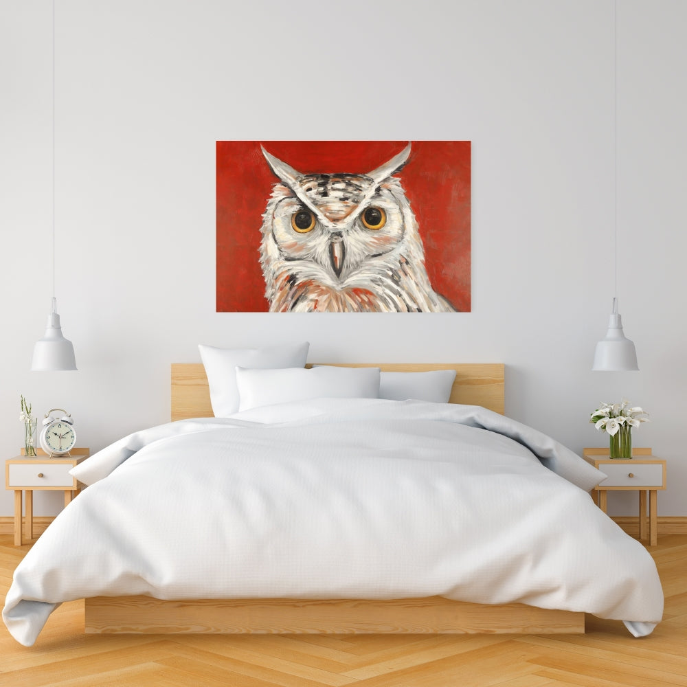 Colorful Eagle Owl Canvas | Gray Bird Wall Art Home Decor