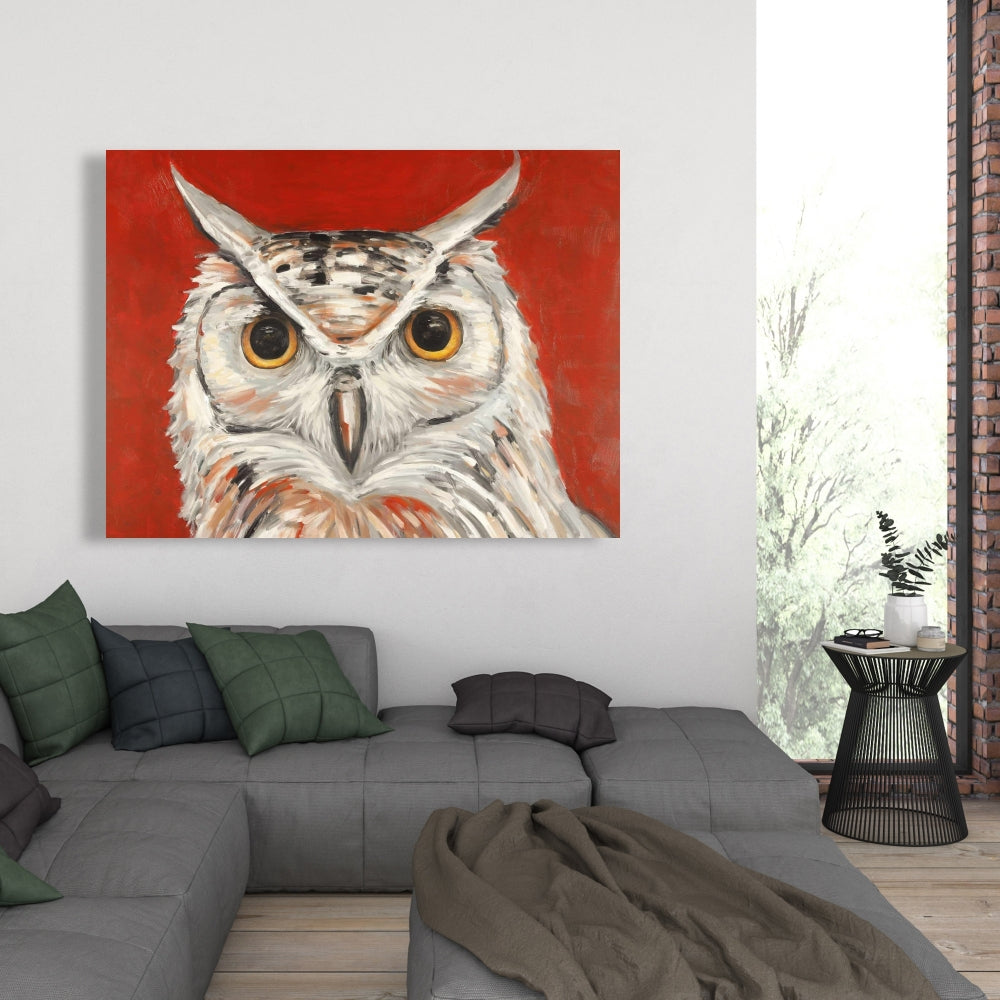 Colorful Eagle Owl Canvas | Gray Bird Wall Art Home Decor