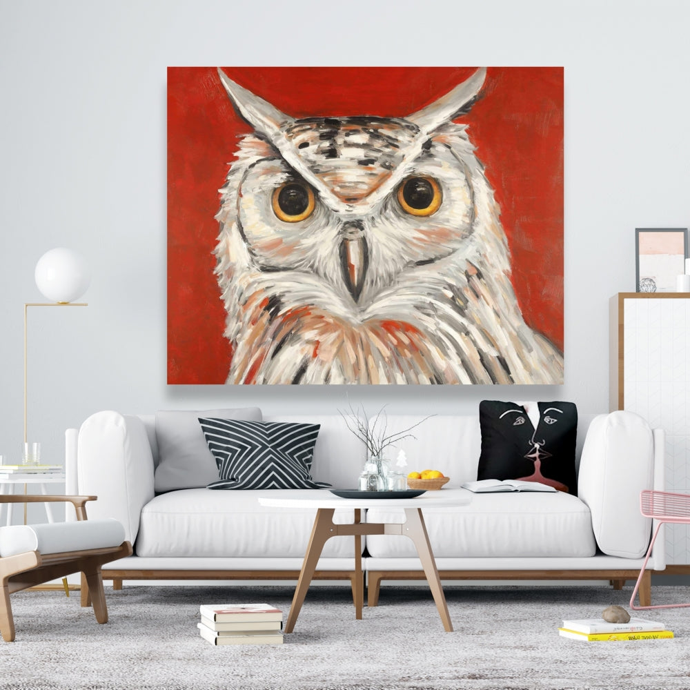 Colorful Eagle Owl Canvas | Gray Bird Wall Art Home Decor