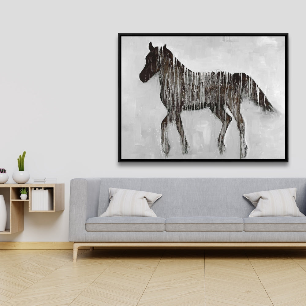 Gambading Abstract Horse Canvas | Brown Framed Animal Decor