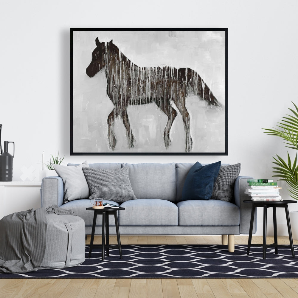 Gambading Abstract Horse Canvas | Brown Framed Animal Decor