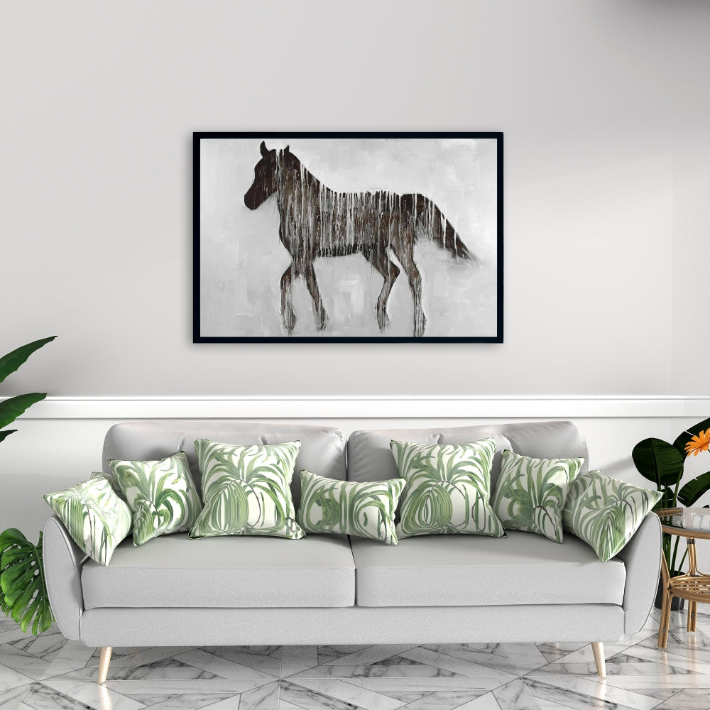 Gambading Abstract Horse Canvas | Brown Framed Animal Decor