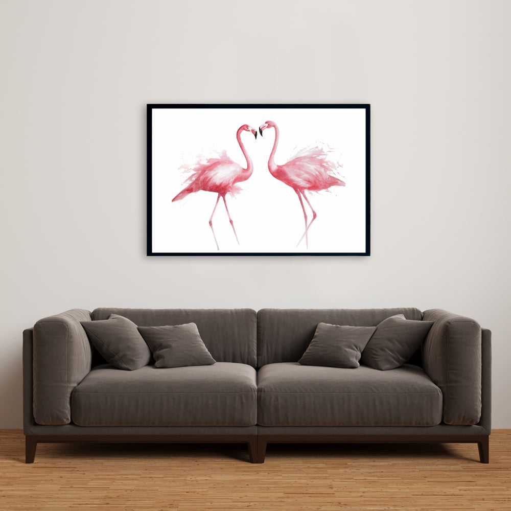 Toile aquarelle représentant deux flamants roses | Décoration de chambre à coucher