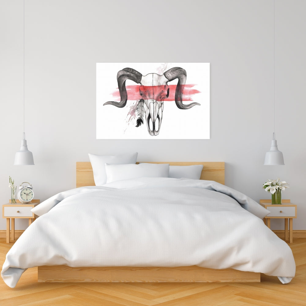 Aries Skull with Feather Canvas - Ethnic Gray Home Decor