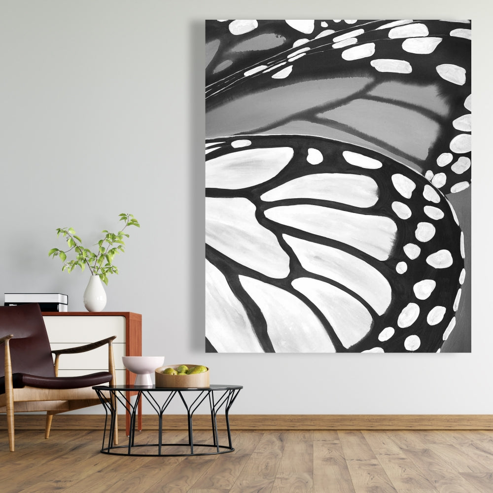Butterfly Wings Closeup Canvas - Monochrome White Wall Art