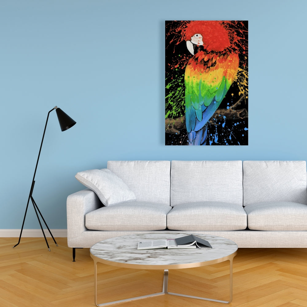 Rainbow Parrot Blue Canvas | Contemporary Bedroom Decor