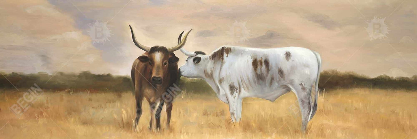 Toile marron représentant un troupeau de Nguni pour chambre à coucher – Décoration d'intérieur avec animaux de la ferme
