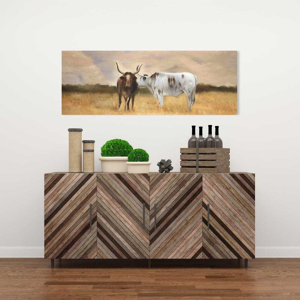 Toile marron représentant un troupeau de Nguni pour chambre à coucher – Décoration d'intérieur avec animaux de la ferme
