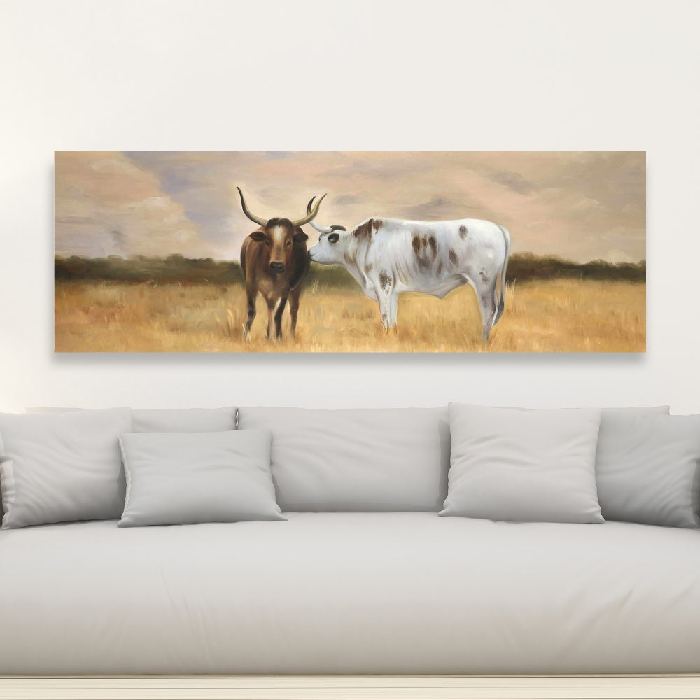 Toile marron représentant un troupeau de Nguni pour chambre à coucher – Décoration d'intérieur avec animaux de la ferme