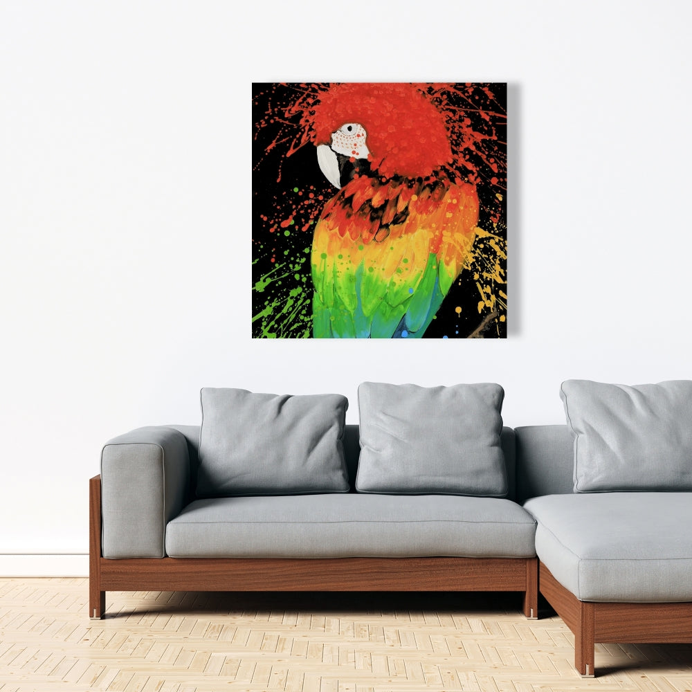 Rainbow Parrot Blue Canvas | Contemporary Bedroom Decor