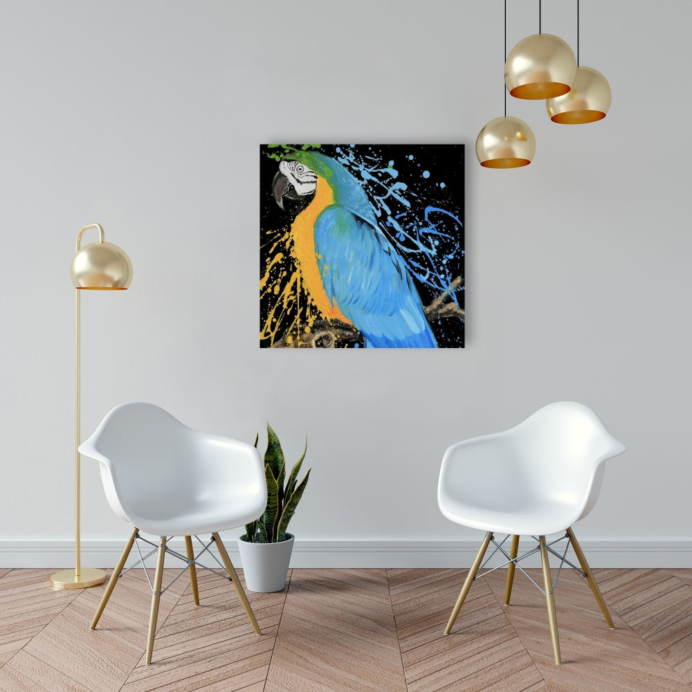 Blue Macaw Parrot Canvas | Contemporary Blue Bedroom Decor