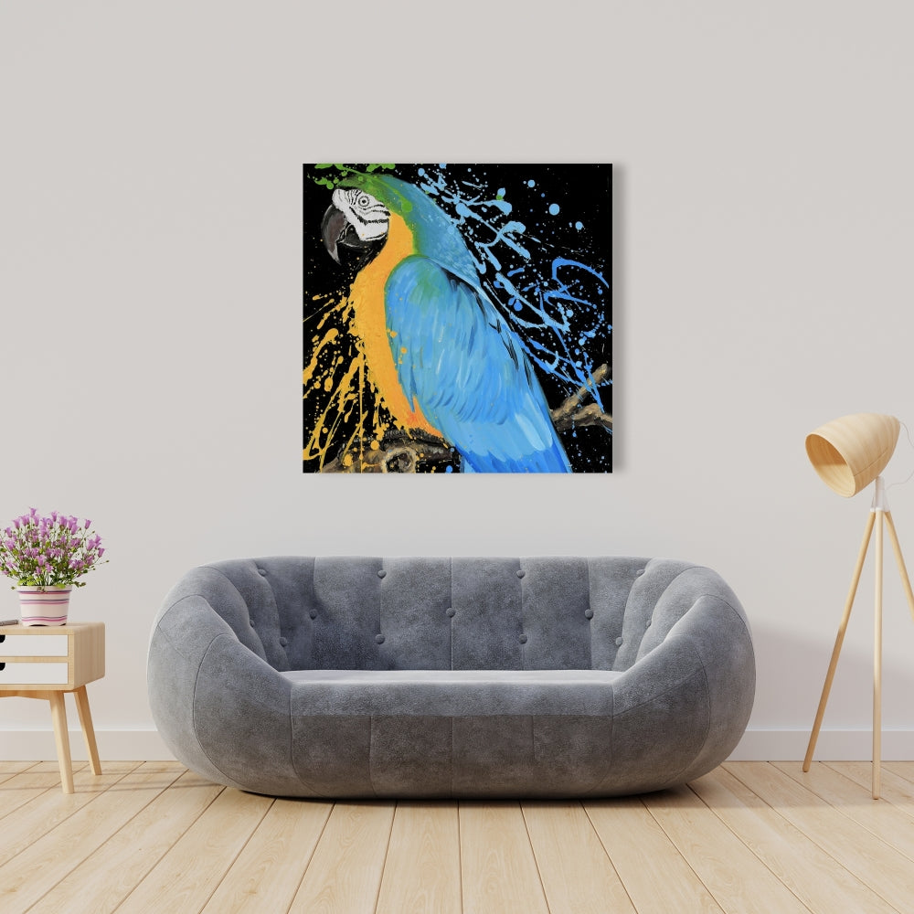 Blue Macaw Parrot Canvas | Contemporary Blue Bedroom Decor