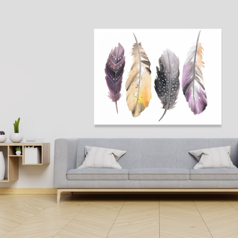 Bohemian Feather Set Canvas | Purple Bird Home Decor Art