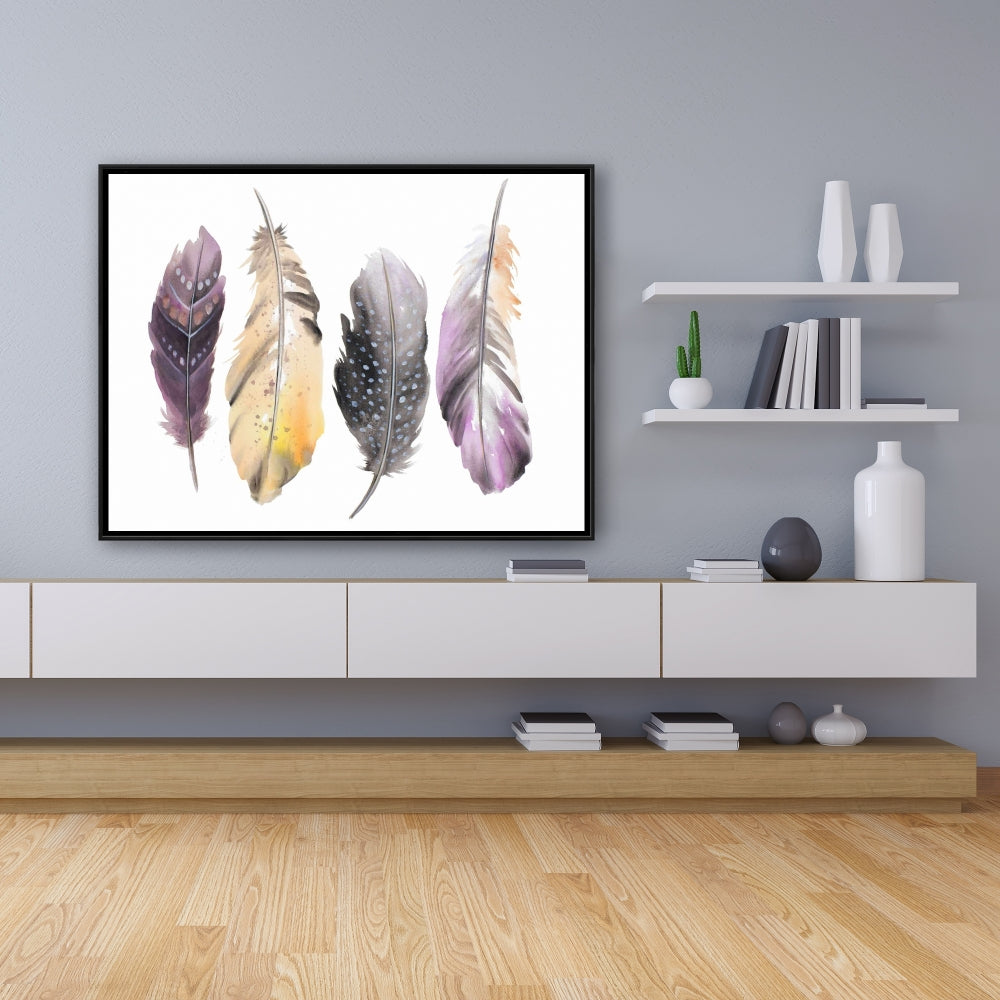 Ensemble de plumes bohèmes - Toile encadrée violette | Décoration d'intérieur