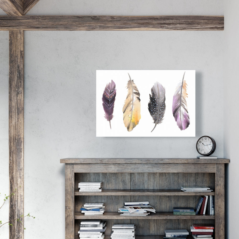 Bohemian Feather Set Canvas | Purple Bird Home Decor Art