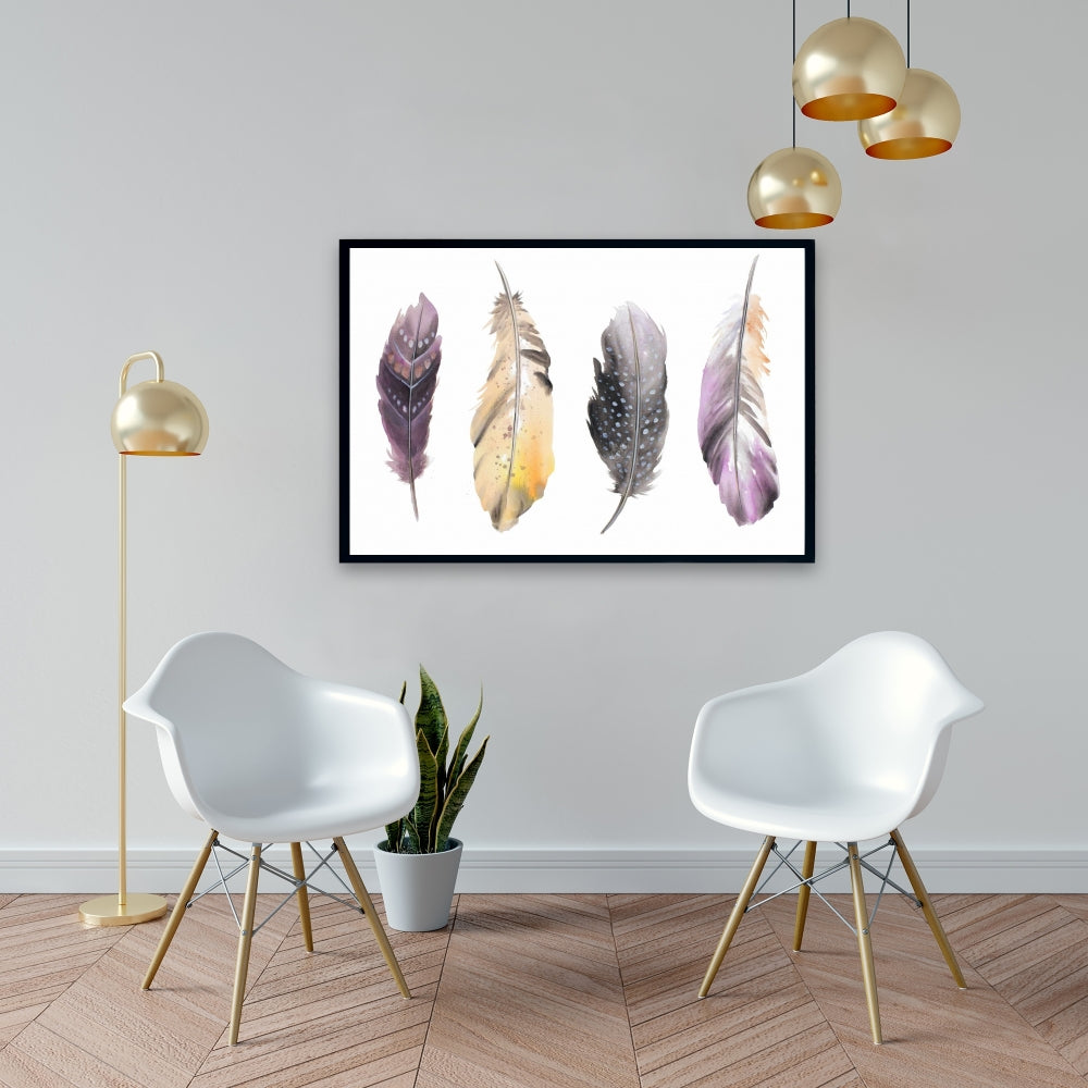 Ensemble de plumes bohèmes - Toile encadrée violette | Décoration d'intérieur