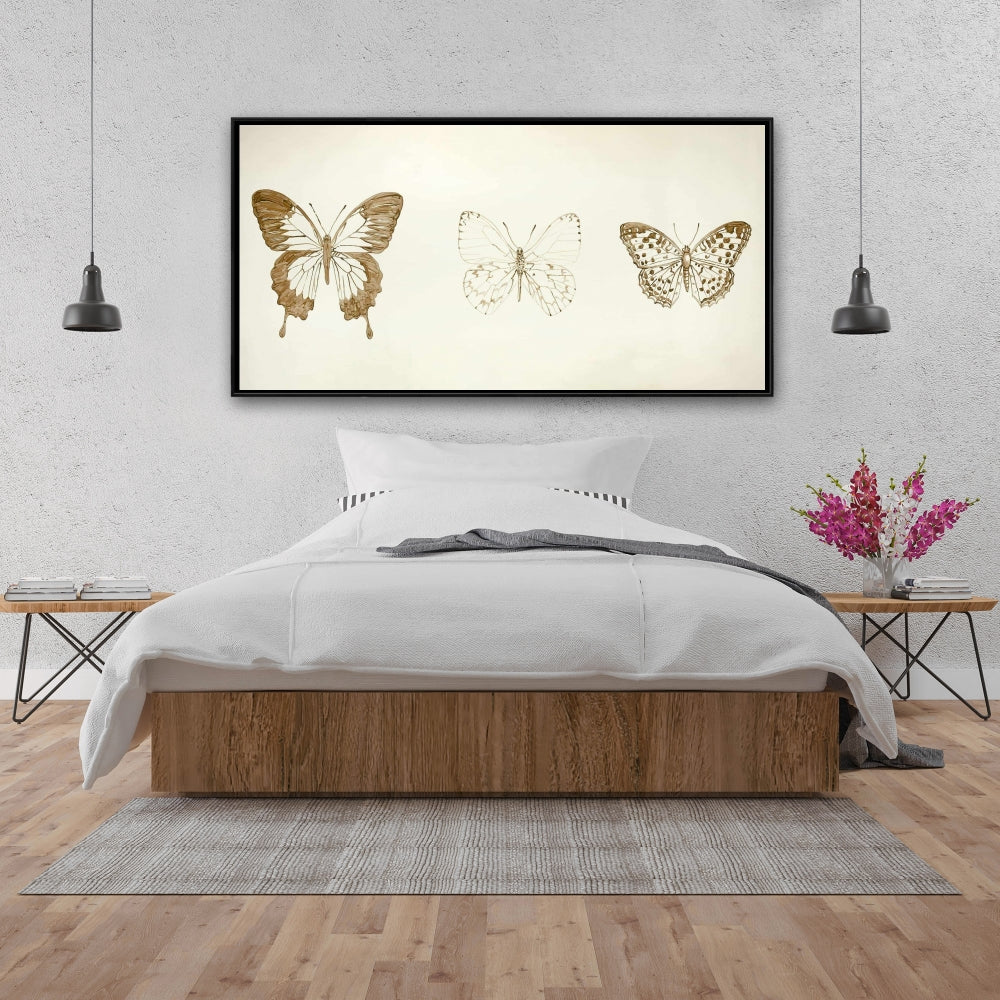 Croquis de papillons sur toile marron - Décoration d'intérieur contemporaine