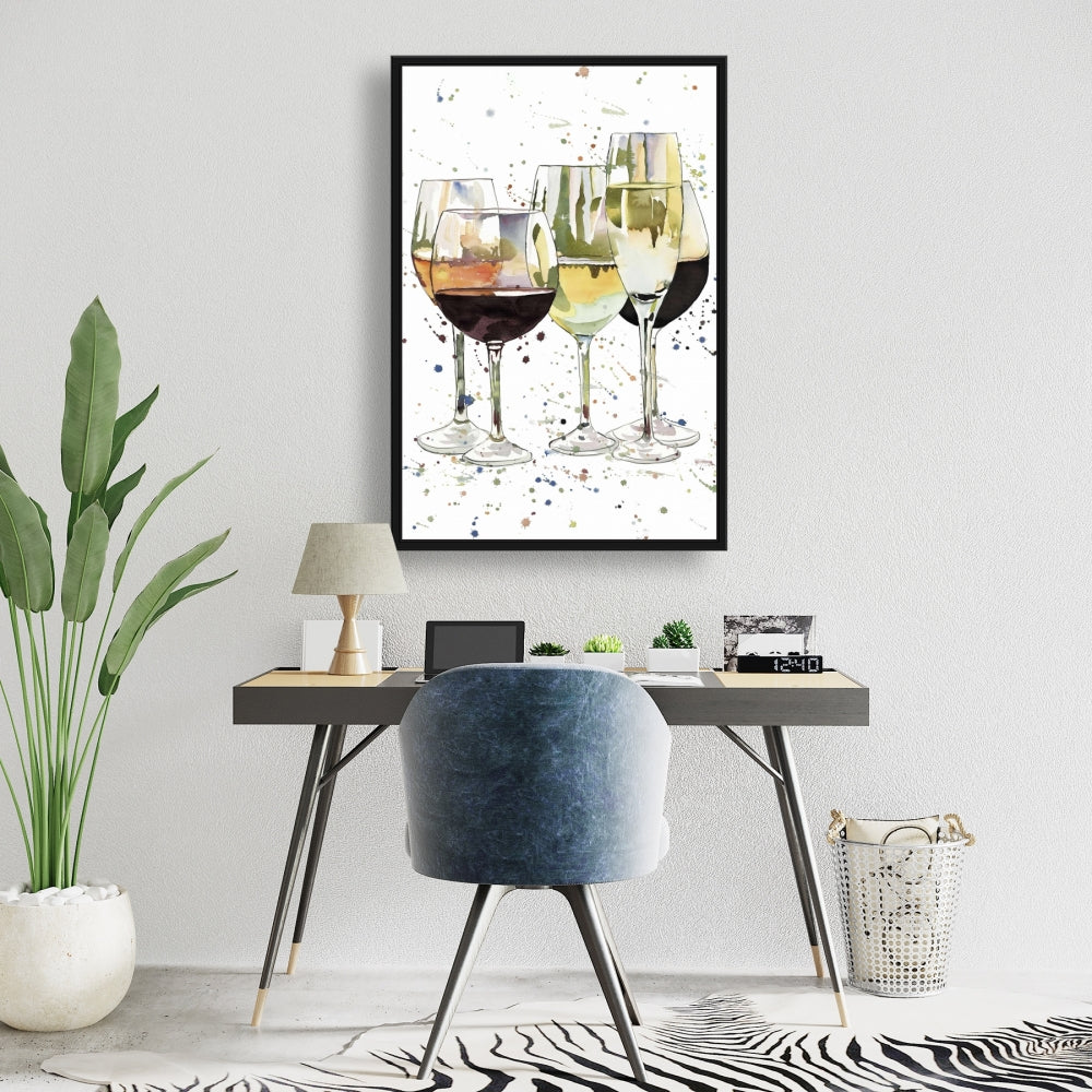 Toile encadrée jaune pour cuisine | Superbe décoration de verres à vin