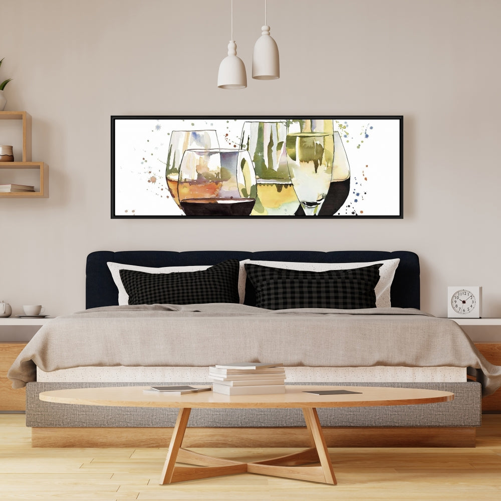 Toile encadrée jaune pour cuisine | Superbe décoration de verres à vin