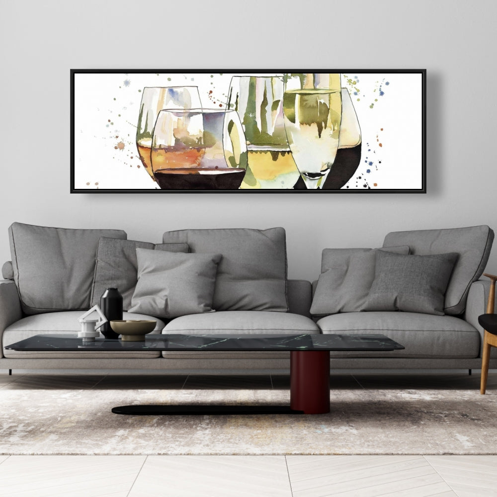 Toile encadrée jaune pour cuisine | Superbe décoration de verres à vin